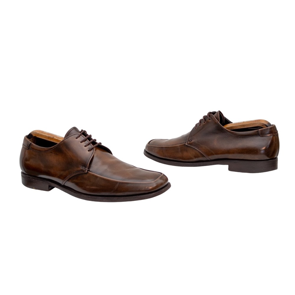 PRADA Brown Polished Leather Square Toe Derby Dress Shoes US 8 UK 7